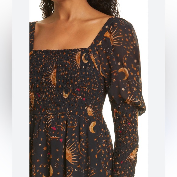 Farm Rio Leopard Sky Midi Dress w Smocked Bodice & Puffed Sleeve w MEASUREMENTS! - Picture 16 of 16